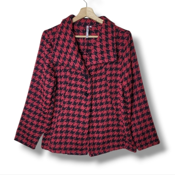 Lulu-B Jackets & Blazers - Lulu B Red & Black Houndstooth Blazer Size M